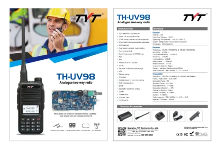 Detail shot of the TYT TH-UV98 dual band analog handheld transceiver