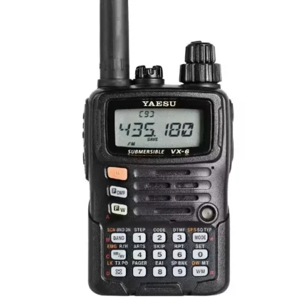 Front view of the Yaesu VX-6R waterproof dual band 5W handheld ham transceiver