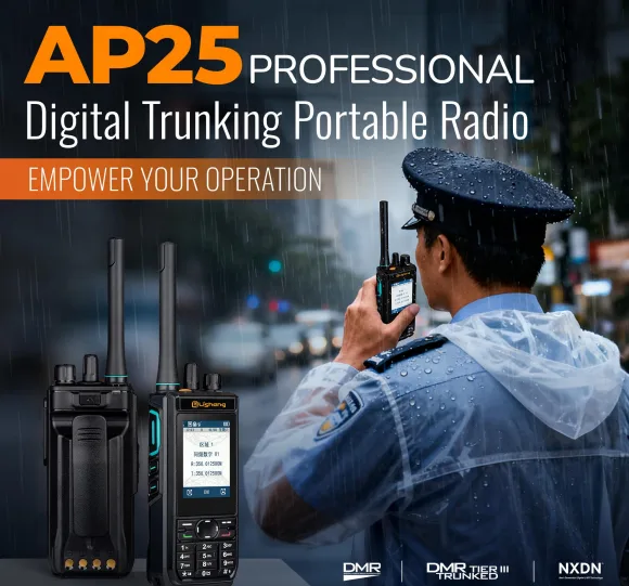 Tw Yshon Ap25 Two Way Radio Front view of the Yshon AP25 digital handheld two way radio with IP68 waterproof housing