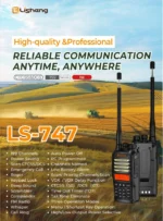 YSHON LS-747 UHF analog walkie talkie radio held in hand